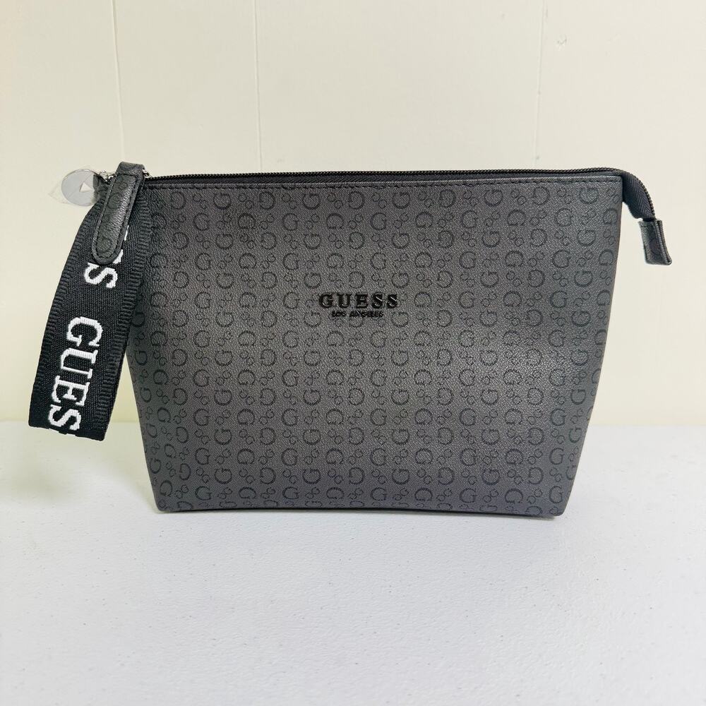 GUESS Los Angeles Black Logo Print Cosmetic Bag Travel Makeup Pouch
